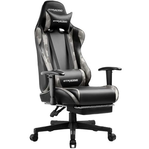 GTRACING Gaming Chair with Footrest, Ergonomic Computer Game Desk Chair, Reclining Game Chair Seat Height Adjustment, Swivel Rocker with Headrest and Lumbar (Blue)