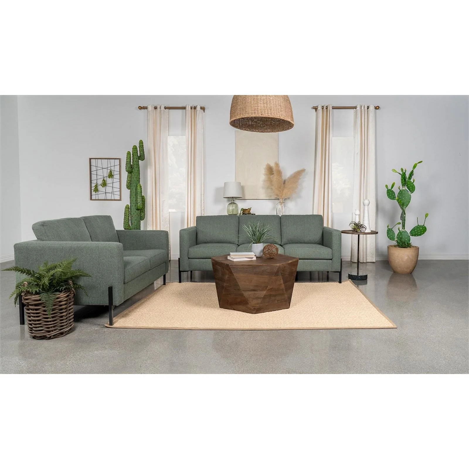 Pemberly Row 2-Piece Upholstered Fabric Sofa Set with Track Arms in Sage