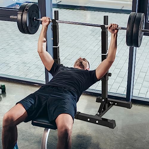 JupiterForce Adjustable Squat Rack Stands Pair of Sturdy Steel Bench Press Rack, Barbell Rack, 40''-66'' 550lbs Max Load Portable Weight Lifting Dumbbell Racks Stands for Home Gym, Black