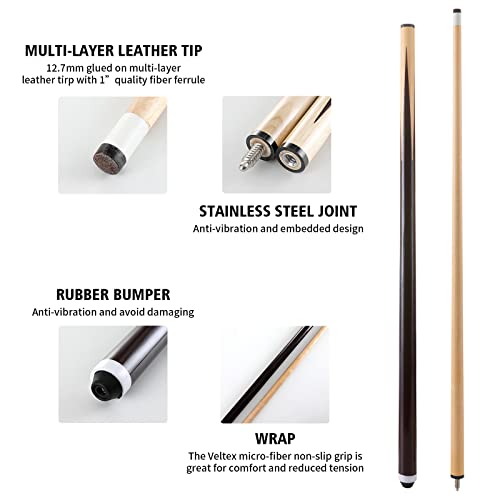 JX Pool Cues for Kids 36inch 58inch Shorty Cues Billiard House Cue Sticks for Child Hardwood Billiard Cue Sticks 13mm Glue-on Tips,Set of 2