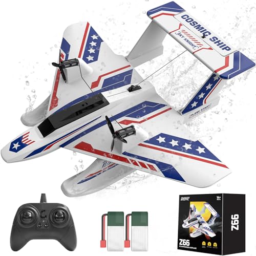 DEERC RC Plane for Water Land & Air, Amphibious Tri-Phibian Aircraft, 3CH Remote Control Plane W/ 2 Batteries, 2.4GHz RTF Airplane Glider for Boy Girl