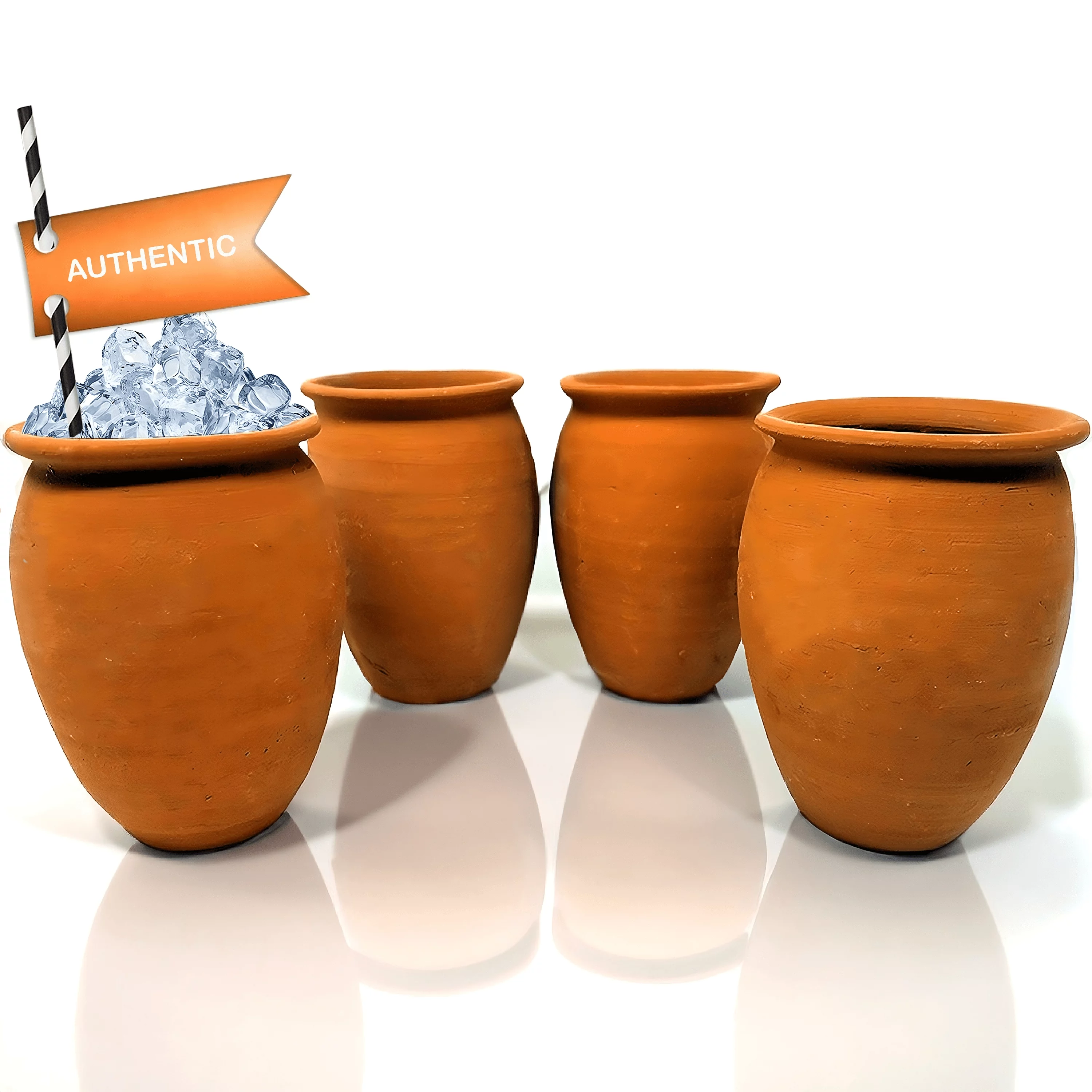 Alondra's Imports Handcrafted, Natural Clay Cups From Mexico (Cantaritos Mexicanos, Fiesta Mexicana) for Hot & Cold Beverages (Cocktail Glasses for Tequila, Margaritas, Mojitos & More), Set of 4