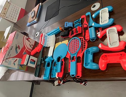 Switch Sports Accessories Bundle - HOZKAII 22 in 1 Family Accessories Kit Pack for Nintendo Switch/OLED Sports Games with Charging Dock, Game Guns, Tennis Rackets, Golf Clubs, Wrist Bands & Leg Strap