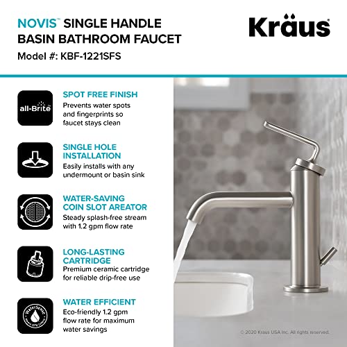 KRAUS Ramus Single Handle Vessel Sink Bathroom Faucet with Pop-Up Drain in Brushed Gold, KVF-1220BG