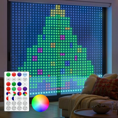 Brightown 400 RGBIC LED Smart Curtain Fairy Lights, 6.6x6.6ft Dynamic Color Changing Christmas String Lights with Remote, IP65 Waterproof Smart Wall Window Lights for Bedroom Living Room Garage
