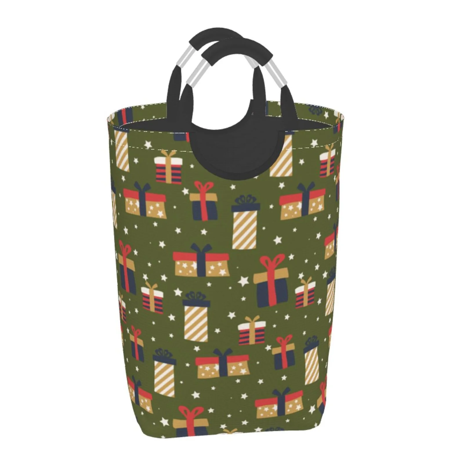 XMXT Collapsible Laundry Basket Hamper, Nice Christmas Gift Boxes Print Large Laundry Bag Clothes Hamper with Aluminum Handle, 50L