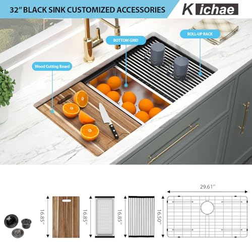 Kichae 12“ Deep Laundry Sink Undermount - 24 Inch Black Undermount Utility Sink Stainless Steel Single Bowl Under Counter Handmade Laundry Utility Room Basin