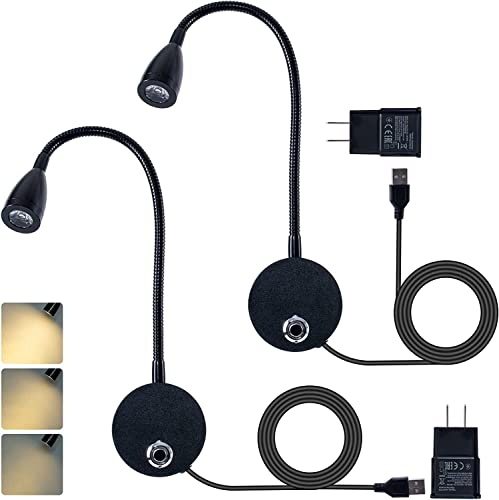 LED Wall Mount Reading Lighting Set of 2, 3W Book Light with Flexible Gooseneck, 3 Color Temperature, Bed Reading Lamp, Touch Control, Minimalist Design, Headboard Lamp, Stepless Dimming, Bronze