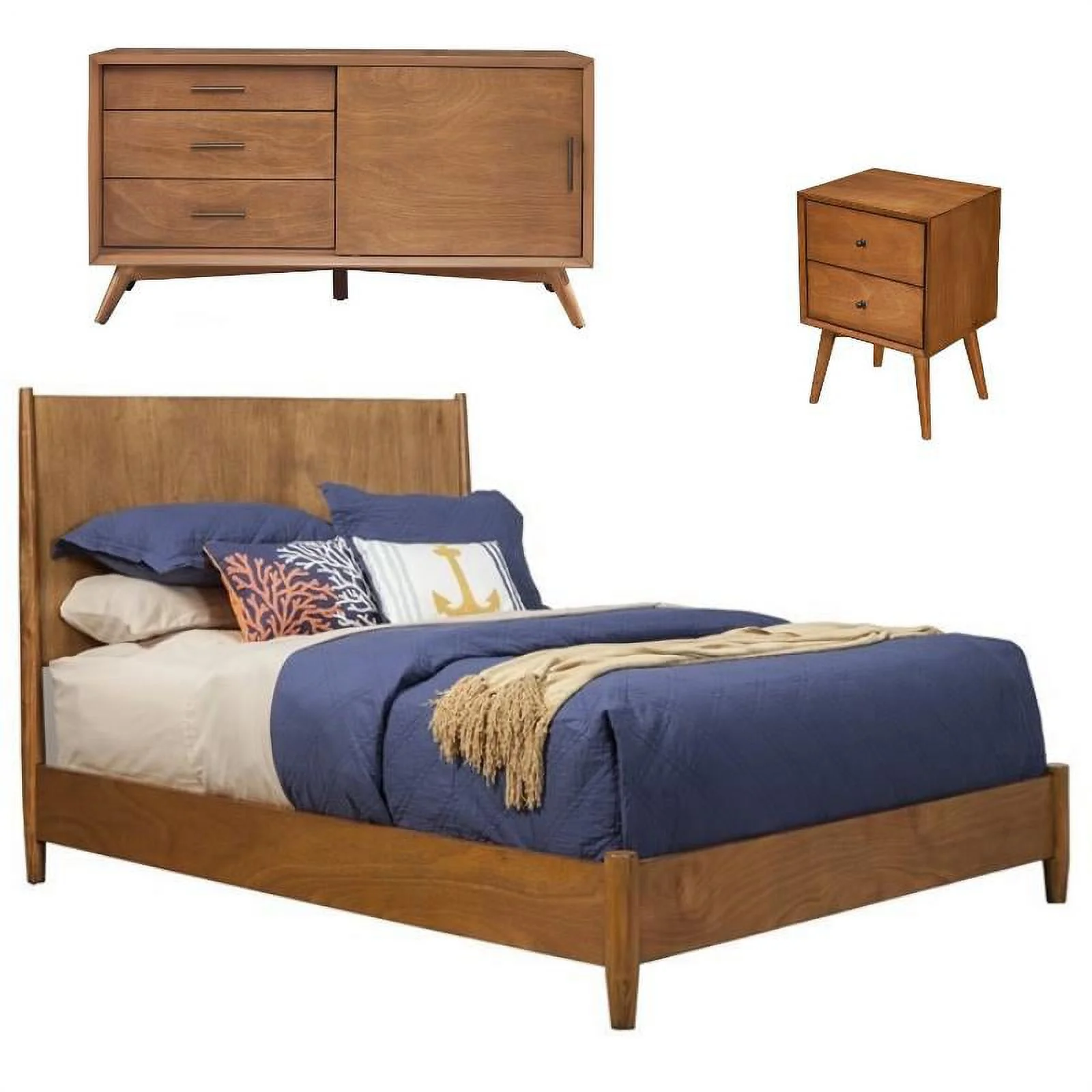 Home Square 3 Piece Set with Small TV Console Full Size Panel Bed & Nightstand