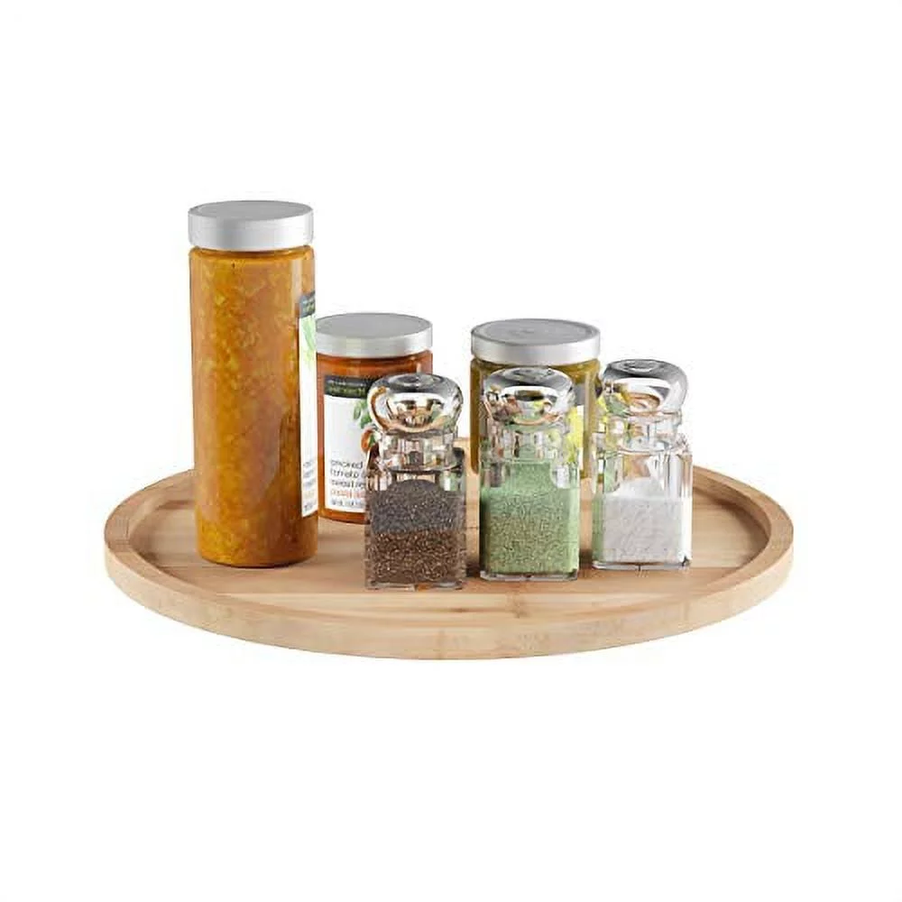 Classic Cuisine Lazy Susan  All-Natural Bamboo Round Single Tier Turntable Kitchen, Pantry and Vanity Organizer and Display with 14 Inch Diameter, Brown