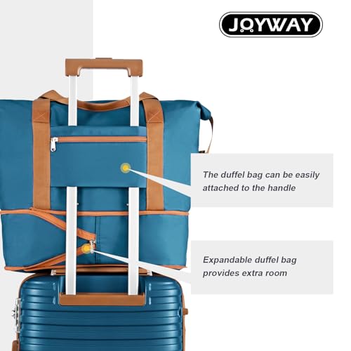 Joyway Carry On Luggage 20 Inch Expandable Suitcase with Spinner Wheel, 4 Piece Hard Shell Luggage Set with TSA Lock(White brown)