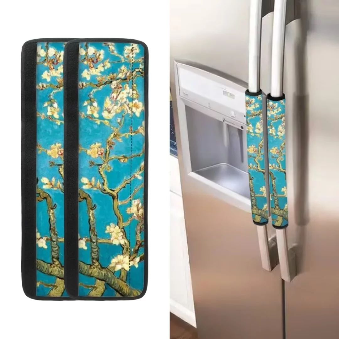 Renewold 4 Pieces Refrigerator Door Handle Covers Durable Kitchen Appliance Handle Cover Van Gogh-Almond Blossoms Fridge Oven Microwave Protector Handle Decor Cover