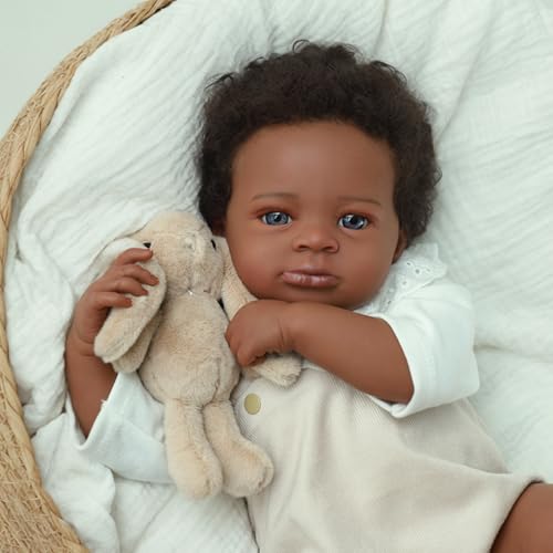 WOOROY Realistic Reborn Baby Dolls Black Boy, 20 Inch African American Newborn Boy Doll, Lifelike Weighted Soft Body, Christmas Birthday Gift for Kids Age 3 +