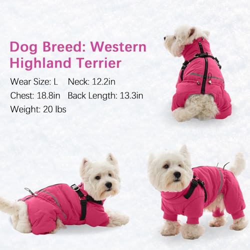 BRKURLEG Black Dog Coat with Harness, Dog Winter Jacket, Dogs Onesie Body Warm Jackets, Small Dogs Winter Coats Reflective Windproof Warm Cold Weather Coats, Pet Waterproof Jacket Hiking XL