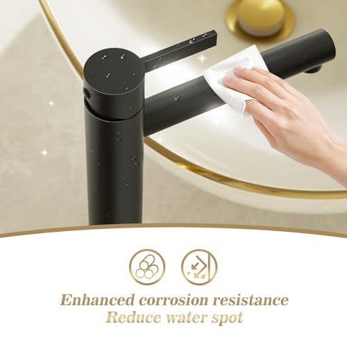 Phiestina Brushed Gold One Hole High Bathroom Vessel Sink Faucet, Single Hole Single Handle Tall Bathroom Faucet, with Pop Up Drain and Water Supply Line,FH01-BG-V