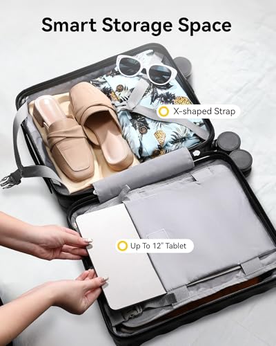 LUGGEX Luggage with Spinner Wheels, Polycarbonate Expandable Hard Shell Suitcase, Carry On 20 Inch, Charcoal Metallic