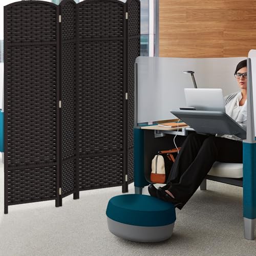 Room Divider 4 Panel Screen 5.6 Ft Tall Partition Room Dividers Brown Privacy Screens Folding Room Separation Free Standing Waterproof Wood Frame Wall Divider