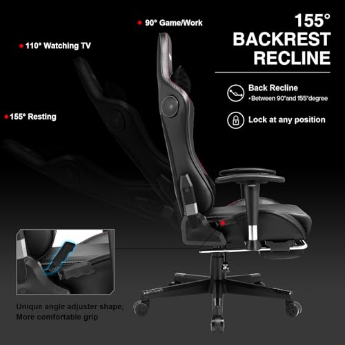 GTRACING Gaming Chair with Footrest Speakers Video Game Chair Bluetooth Music Heavy Duty Ergonomic Computer Office Desk Chair