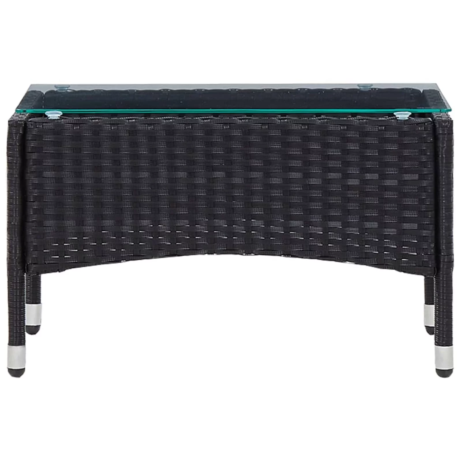 Anself Coffee Table Glass Tabletop End Side Table Black Poly Rattan Garden Side Table for Living Room, Patio, Indoor Outdoor Furniture 23.6 x 15.7 x 14.2 Inches (L x W x H)