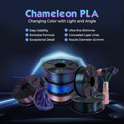 FLASHFORGE PLA Filament 1.75mm +/- 0.02mm Burnt Titanium, Color Changeable 3D Printer Filament 1kg (2.2lbs), Chameleon Changing Colors with Light, Perfectly Hide The Layer Line