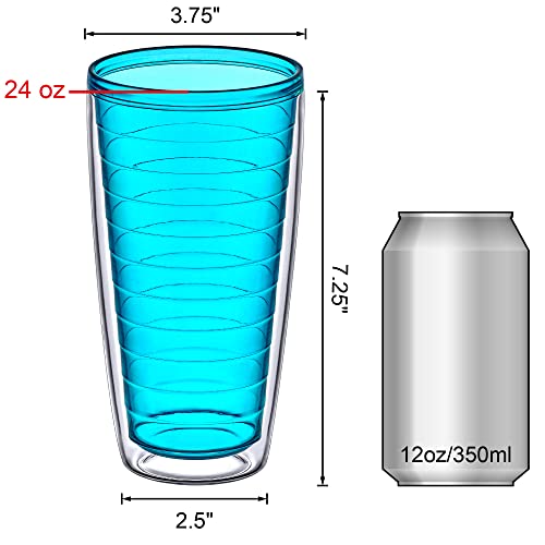 Amazing Abby - Alaska - 24-Ounce Insulated Plastic Tumblers (Set of 4), Double-Wall Plastic Drinking Glasses, All-Clear Reusable Plastic Cups, BPA-Free, Shatter-Proof, Dishwasher-Safe