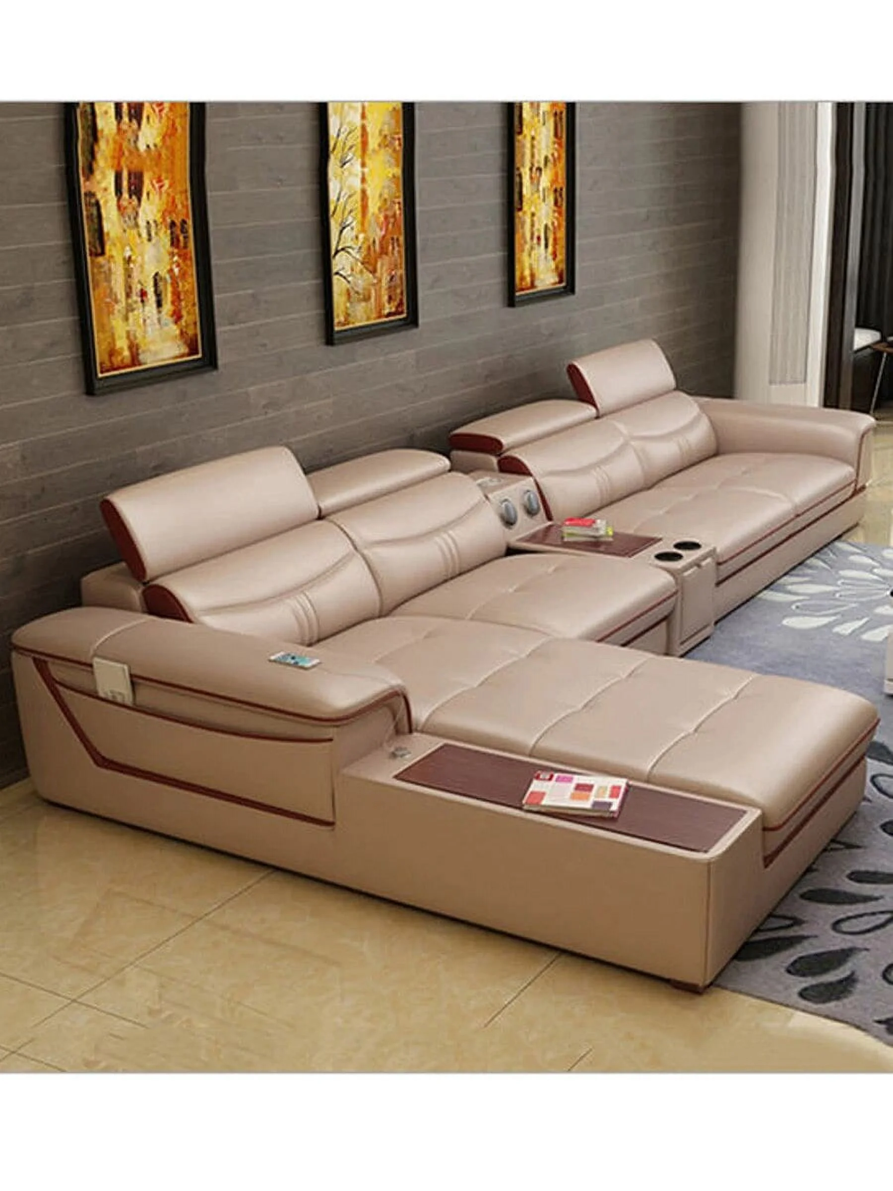 Living Room Sofa set furniture real genuine cow leather sofas bluetooth puff asiento muebles de sala canape L shape sofa cama