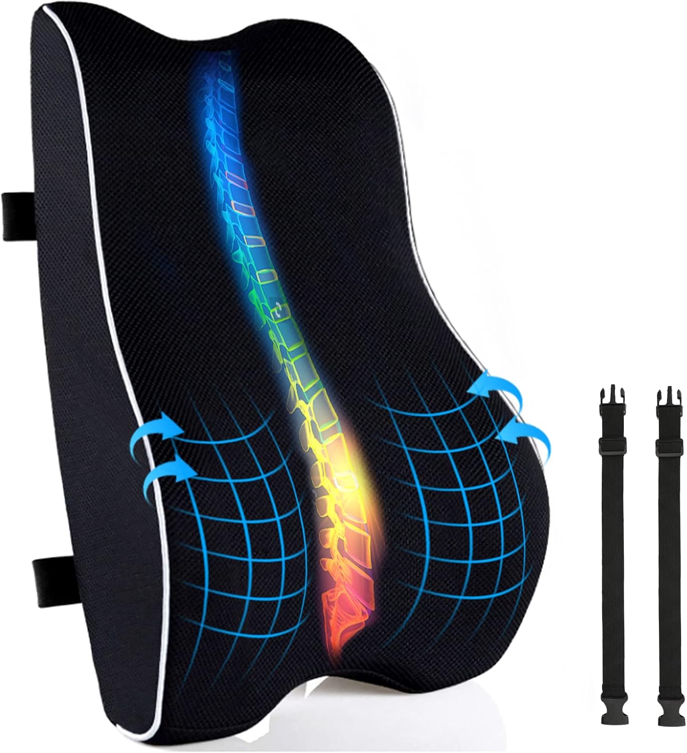 Samyoung Lumbar Support Pillow, Memory Foam Back Cushion for Lower Back Pain Relief, Ergonomic Backrest for Office Chair, Car Seat, Computer Chair and Wheelchair（Large）