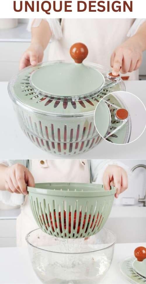 Salad Spinner, Salad Mixer, Plastic Manual Fruit and Vegetable Large Salad Spinner, Quick and Easy Multi-Use Spinner and Dryer with Storage Container.