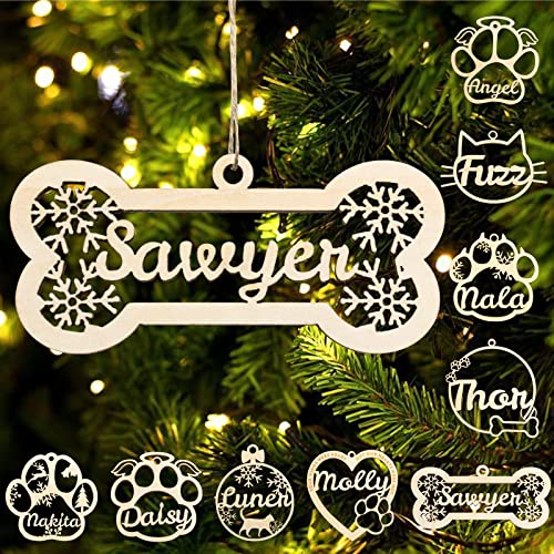 Personalized Dog Cat Paw Ornament Christmas, Custom Pet's Name Ornament, Customized Wooden Snowflake Dog Paw Ornaments for Christmas Tree