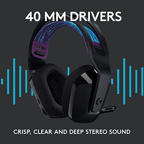 Logitech G535 Lightspeed Wireless Gaming Headset - Lightweight on-ear headphones, flip to mute mic, stereo, compatible with PC, PS4, PS5, USB rechargeable - Black