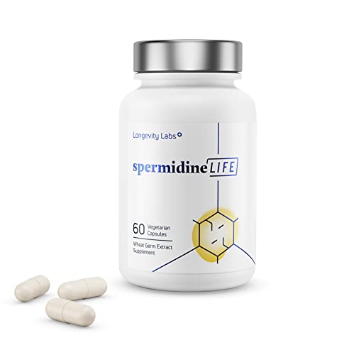 spermidineLIFE Natural Supplement, Plant-Based, Wheat Germ Extract with High Spermidine Content and Zinc for Cell Renewal, Vegan-Friendly, 60 Capsules
