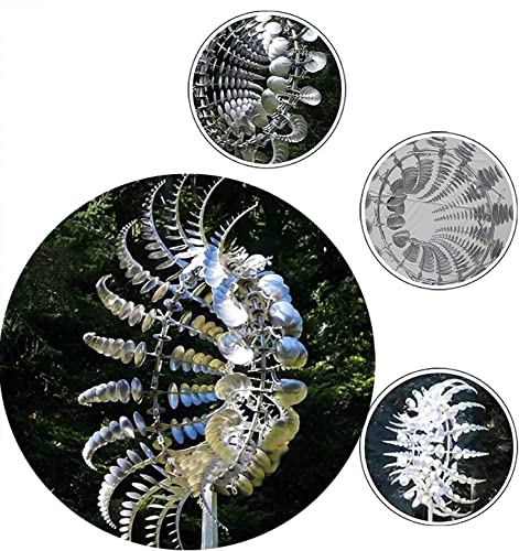 Magical Metal Windmill, Stainless Steel Windmill,Kinetic Metal Wind Spinners Garden Stake, 3D Wind Sculptures Move with The Wind Lawn Solar Wind Catcher Outdoor Patio Garden Decoration (SILVER-1PCS)
