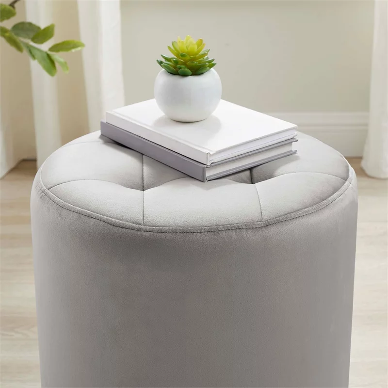 Linon Odin Round Faux Leather Swivel Ottoman in Gray