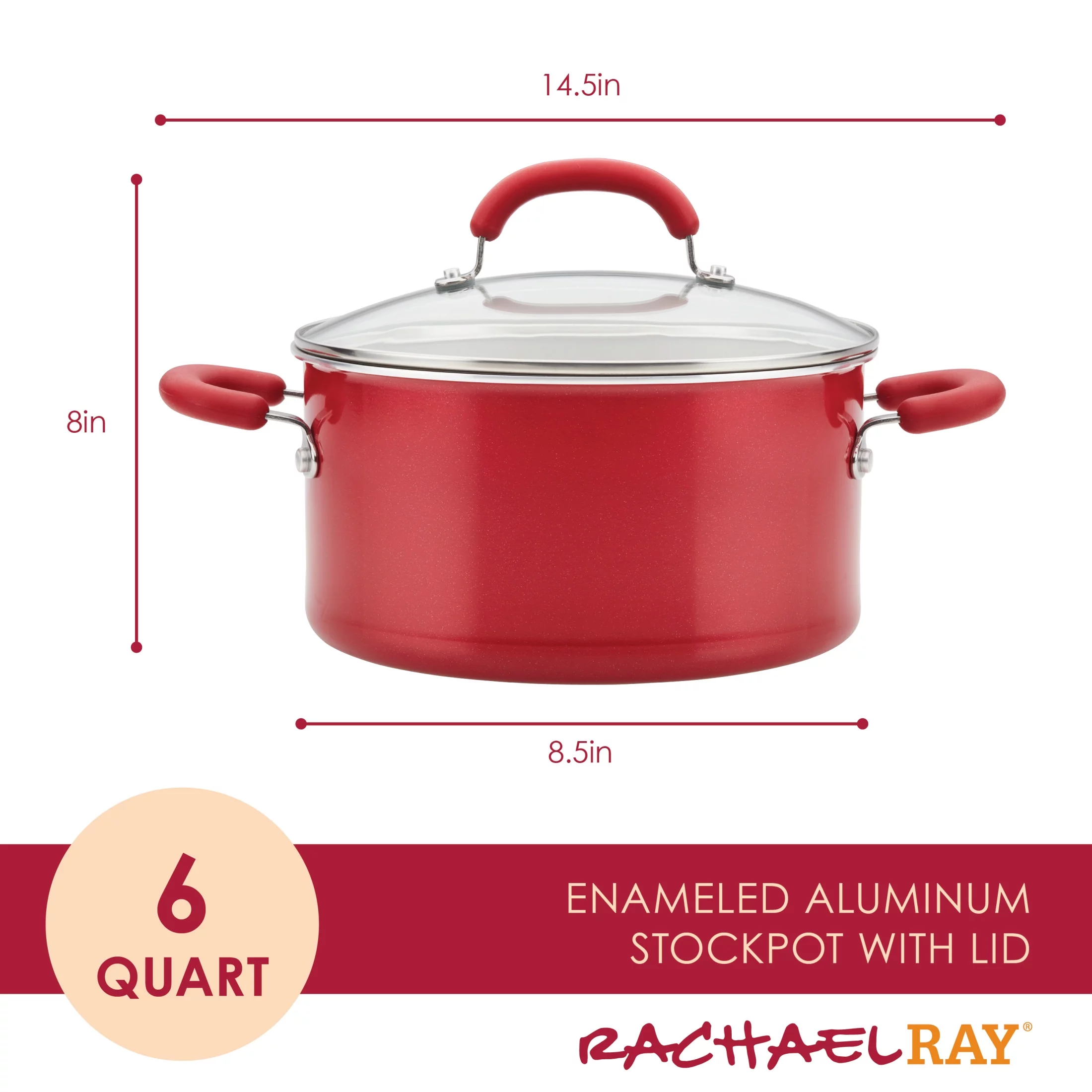 Rachael Ray 6 Qt Create Delicious Aluminum Nonstick Stockpot, Red Shimmer