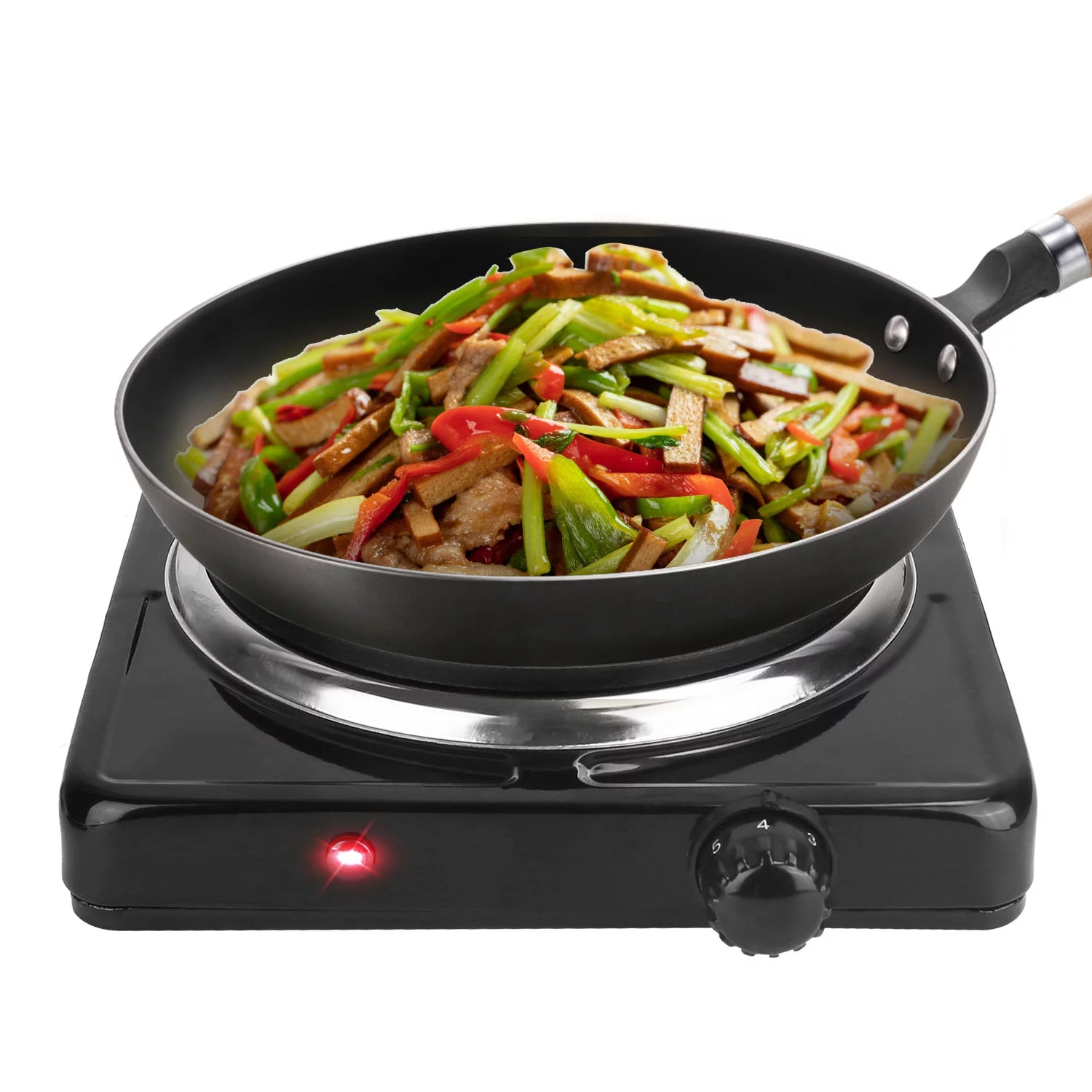 iMounTEK 1500W Electric Single Burner Hot Plates for Cooking with Non Slip Rubber Feet, 5 Power Levels Stainless Steel Hot Plate for Kitchen Camping RV, Black