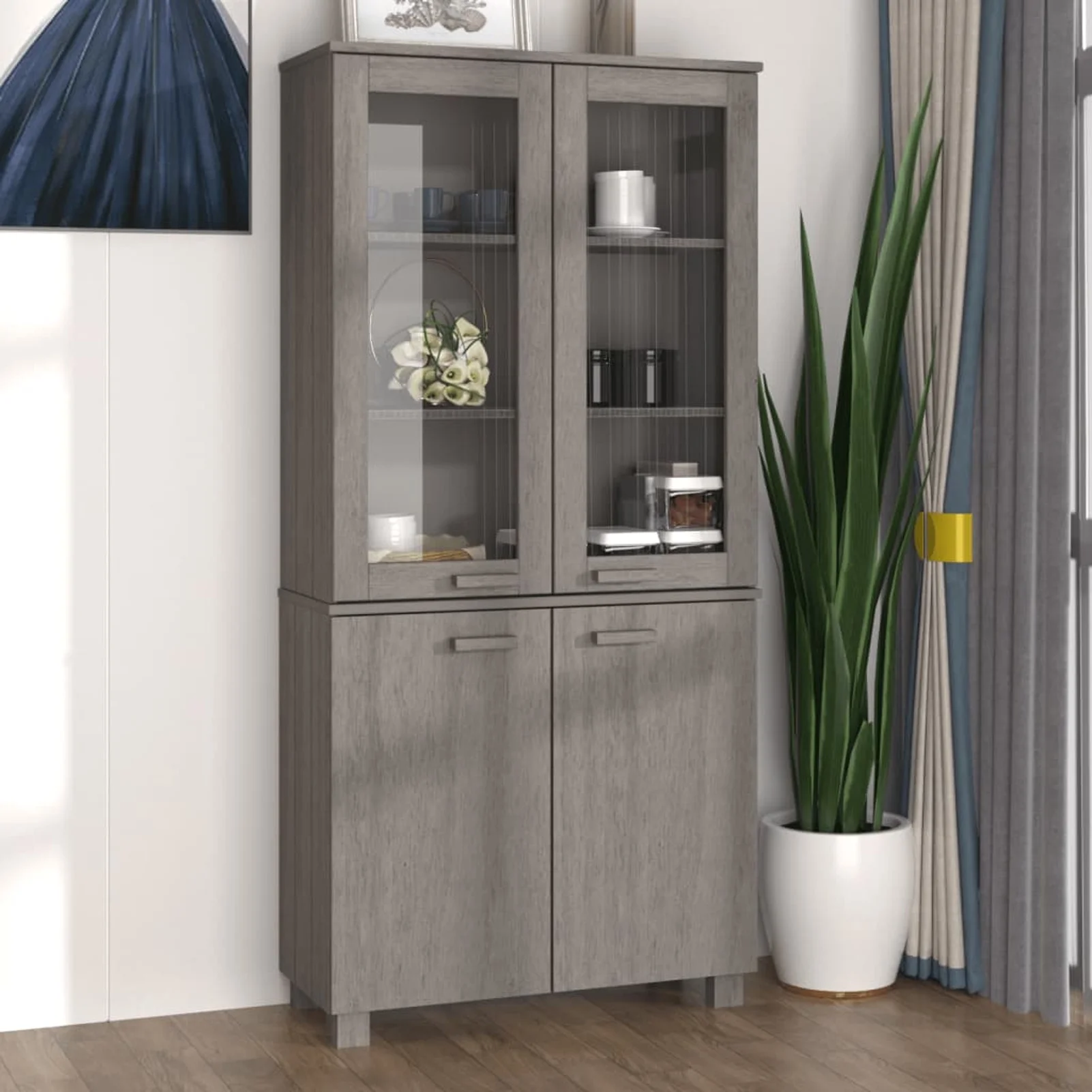 Irfora Highboard HAMAR Solid Wood Pine Gray