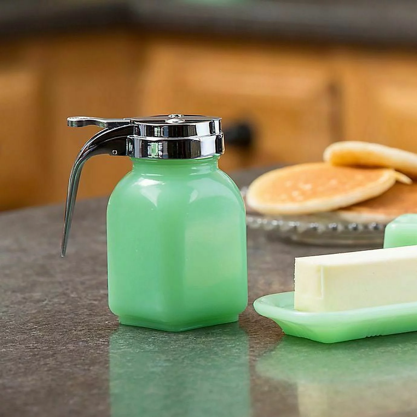 TableCraft Jadeite Glass Collection Syrup Dispenser | 6oz