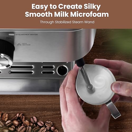 Gevi EzBru 1000 Commercial Espresso Machine, Barista Espresso Maker with Adjustable Temperature and Shot Volume, 2.2L Large Tank, Stainless Steel Cappuccino Latte Machine with Milk Frother Steam Wand