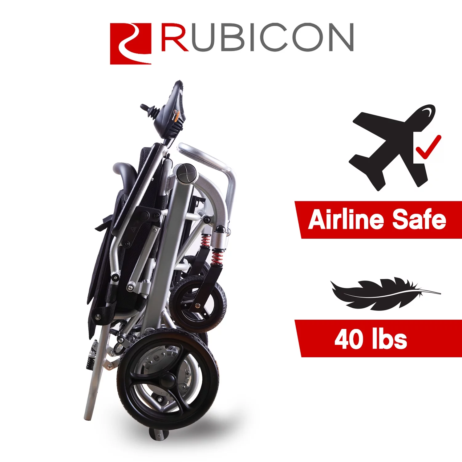 Rubicon Super Lightweight Foldable Electric Wheelchair - Easy to Use - 12 mi Cruise Range - Detachable Battery -  Liftable Armrest