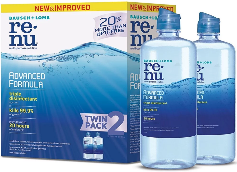 Bausch + Lomb ReNu Advanced Formula, Multi-purpose Contact Lens Solution for Soft Lenses, Twin Pack, 12 oz ea (Pack of 4)