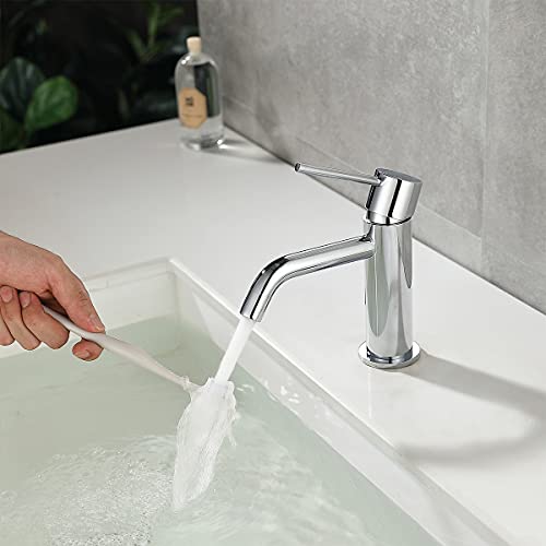 Brushed Gold Vessel Sink Faucet with Pop Up Drain and Supply Lines, Stainless Steel Gold Vanity Faucet Single Hole, JXMMP Single Handle Bathroom Faucet Gold, JXM1001BG