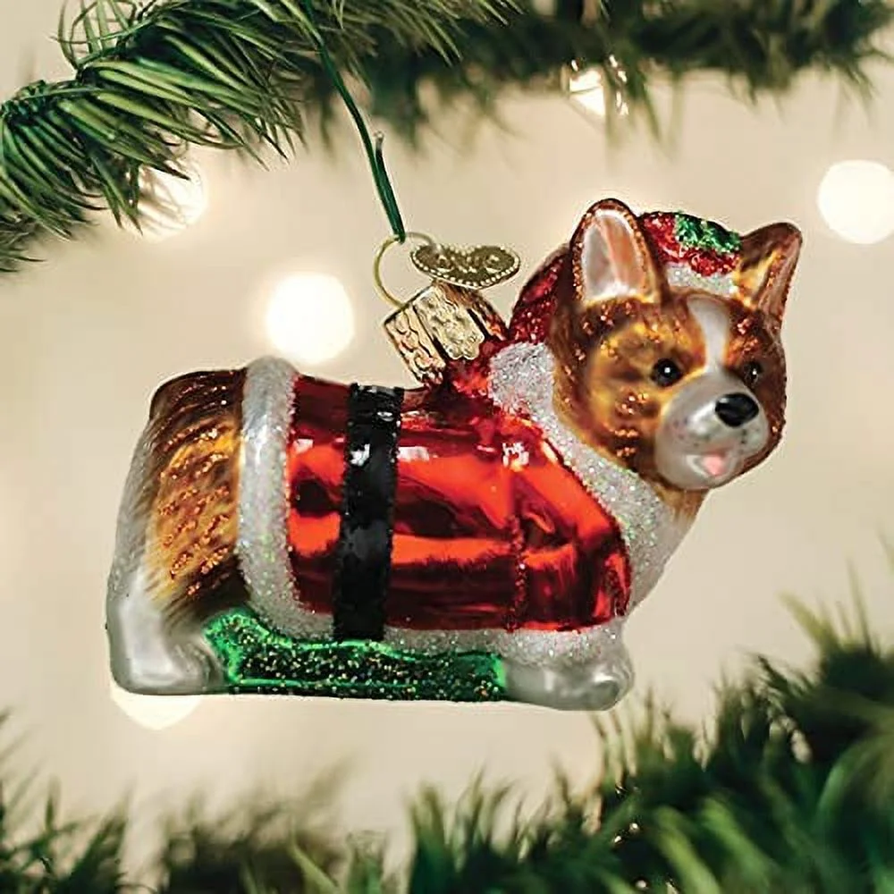 Old World Christmas Holly Hat Corgi Puppy Glass Ornament Dog Santa 12627