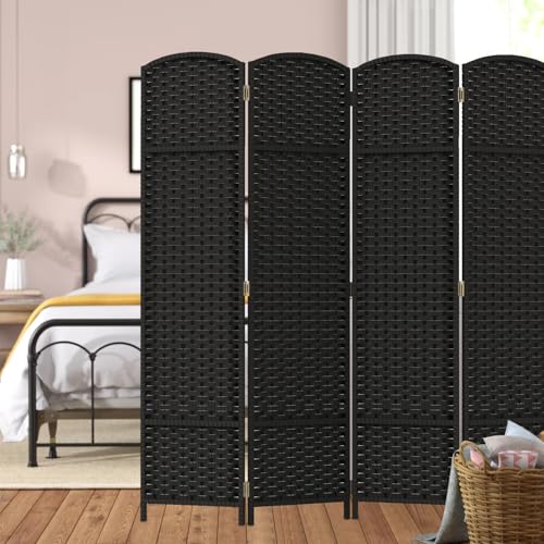 Room Divider 4 Panel Screen 5.6 Ft Tall Partition Room Dividers Brown Privacy Screens Folding Room Separation Free Standing Waterproof Wood Frame Wall Divider