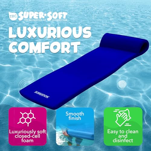 TRC Recreation Sunsation Vinyl Coated Foam Swimming Pool Float Mat Adult Lounger with Built-in Roll Pillow