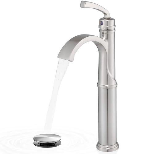 Vessel Sink Faucet, Oil Rubbed Bronze Waterfall Bathroom Sink Faucets, Brass Tall Bathroom Faucet Vanity Faucet 1 Hole Restroom Faucet Single Handle with Pop-up Drain Supply Hose