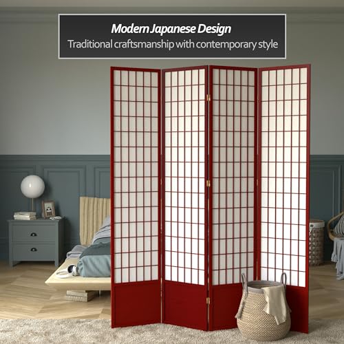 Red Lantern 7 ft. Tall Window Pane Shoji Screen-White-3 Panels Room Divider