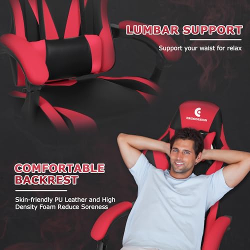 Gaming Chair with Linkage Armrest & Footrest, High Back Video Gaming Chair, Black