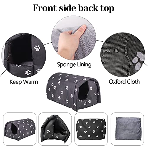 Fhiny Stray Cats Shelter, Waterproof Outdoor Cat House Foldable Warm Pet Cave for Winter Wild Animal Tent Bed Anti-Slip Kitten Cave for Feral Cat Dog Puppy Weatherproof Black (L:21.7