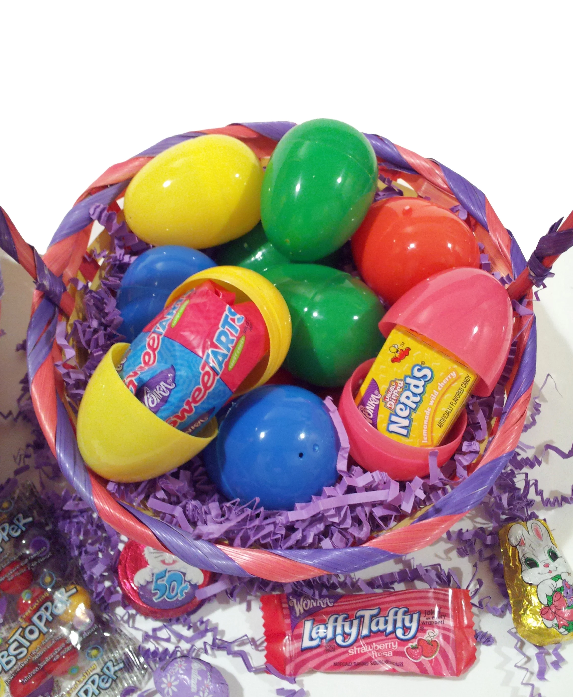 50 Pre-Filled Easter Eggs, Solid w Mixed Brand Name Candies, Chocolates & Toys