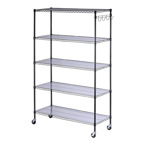 Alera 5-Shelf Wire Shelving Kit with Casters and Shelf Liners, 48w X 18d X 72h, Black Anthracite